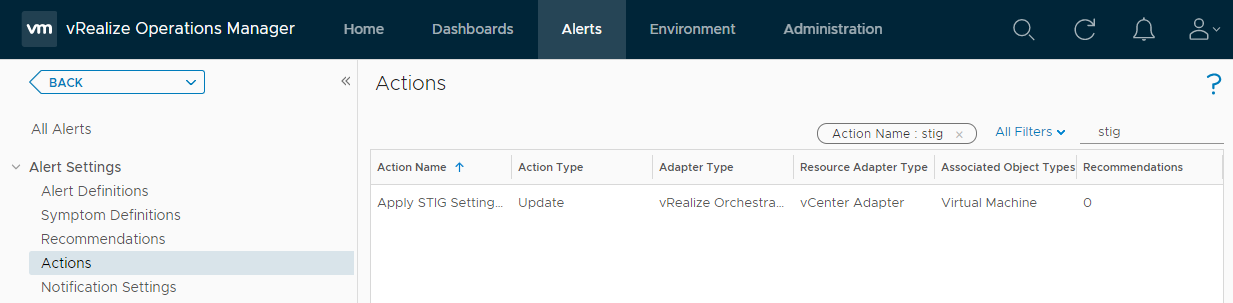 vRealize Operations Actions List