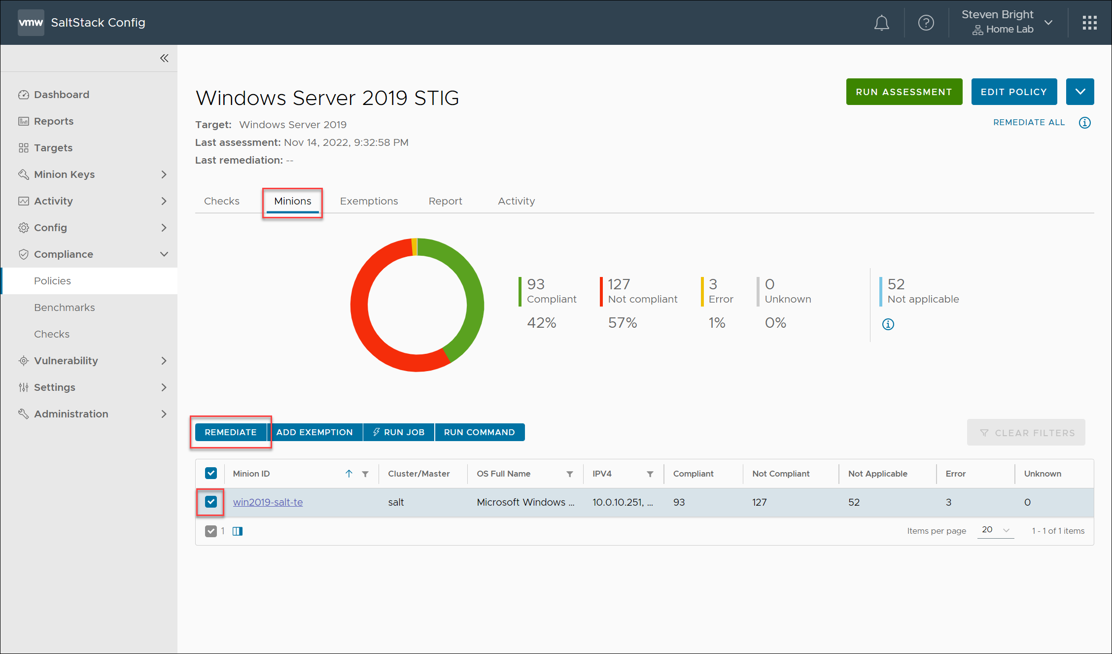 Aria Automation SaltStack SecOps Compliance Policy Assessment Remediating All Checks for One or More Minions